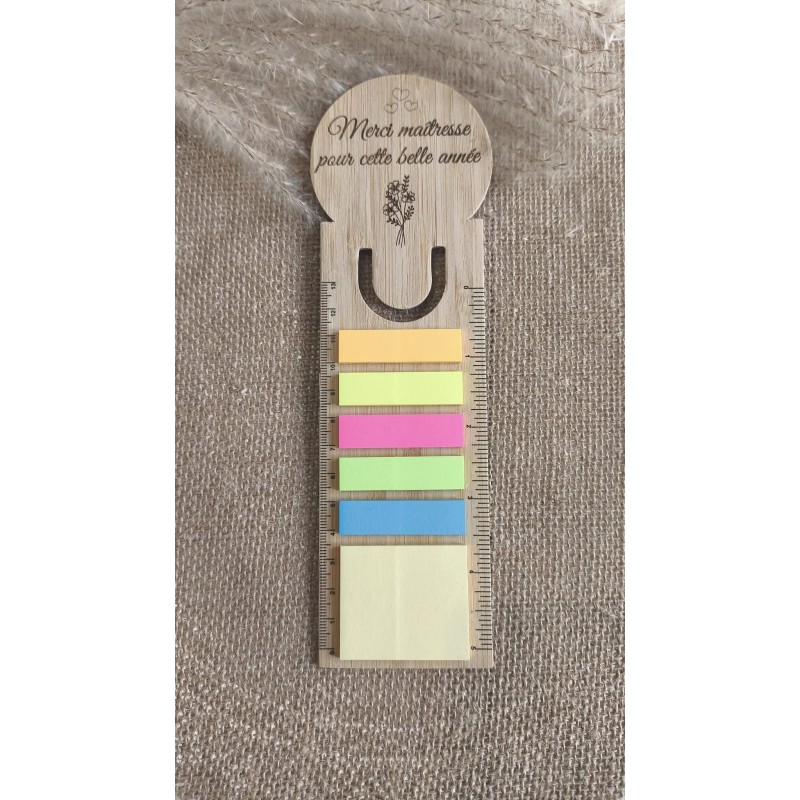 Marque page - règle avec post-it en bois de bambou